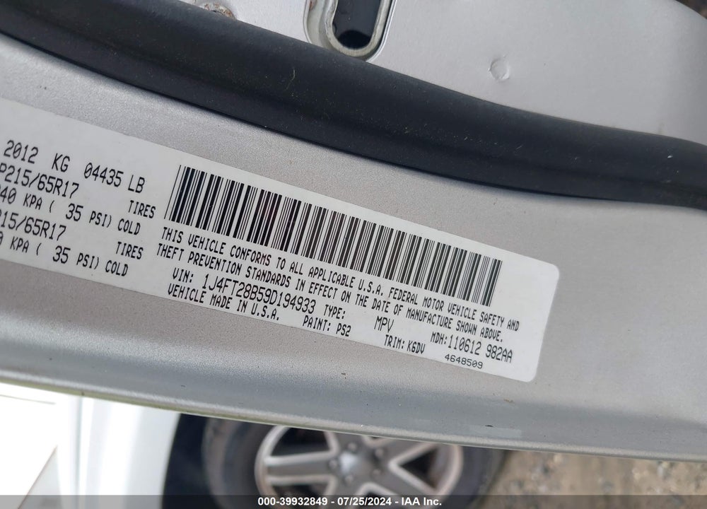 2009 JEEP PATRIOT SPORT VIN: 1J4FT28B59D194933
