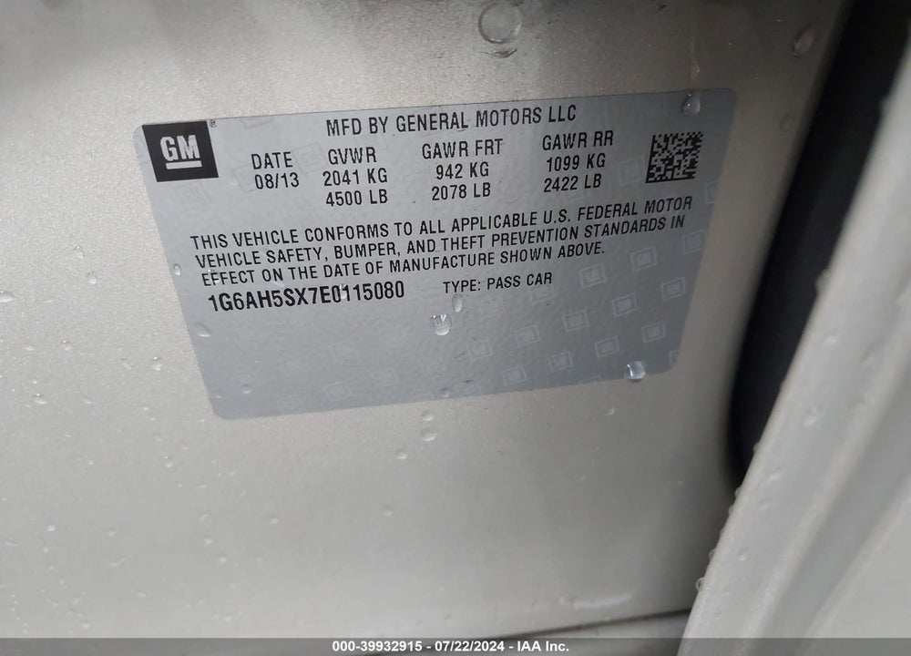 2014 CADILLAC ATS LUXURY VIN: 1G6AH5SX7E0115080