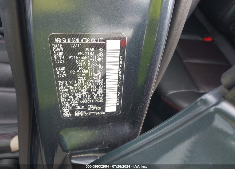 2012 NISSAN JUKE SL VIN: JN8AF5MR9CT106060