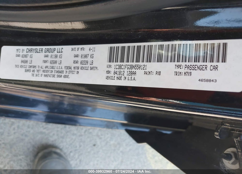 2011 CHRYSLER 200 TOURING VIN: 1C3BC1FG3BN550121