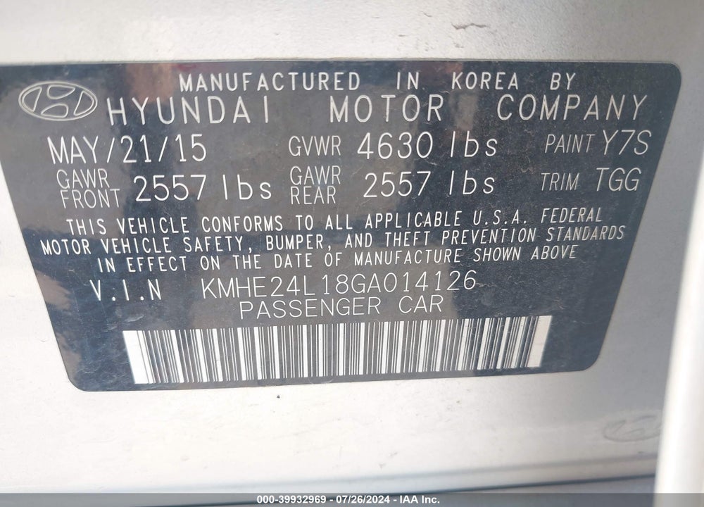2016 HYUNDAI SONATA HYBRID SE VIN: KMHE24L18GA014126