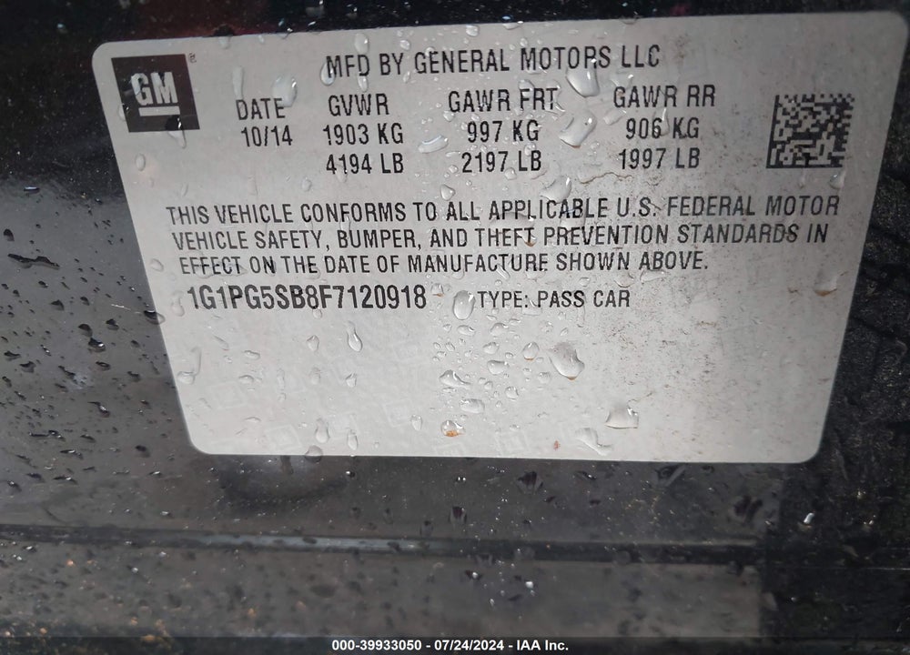 2015 CHEVROLET CRUZE LTZ VIN: 1G1PG5SB8F7120918