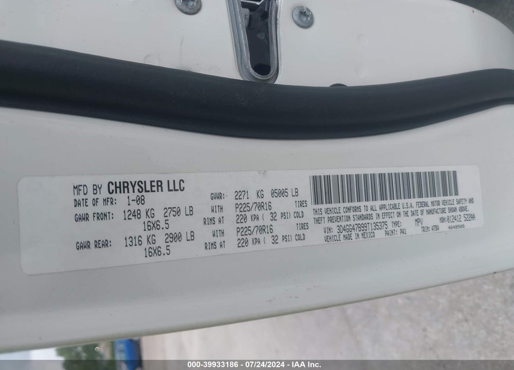 2009 DODGE JOURNEY SE VIN: 3D4GG47B99T135375