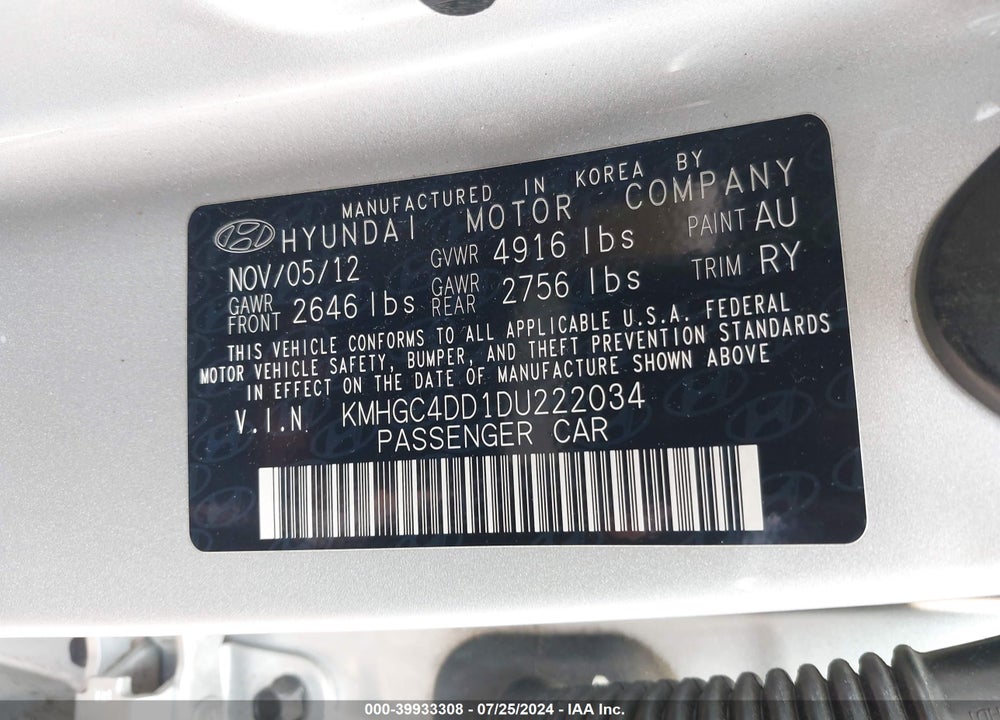 2013 HYUNDAI GENESIS 3.8 VIN: KMHGC4DD1DU222034