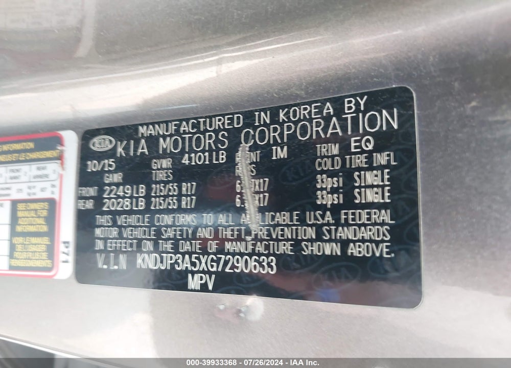 2016 KIA SOUL VIN: KNDJP3A5XG7290633