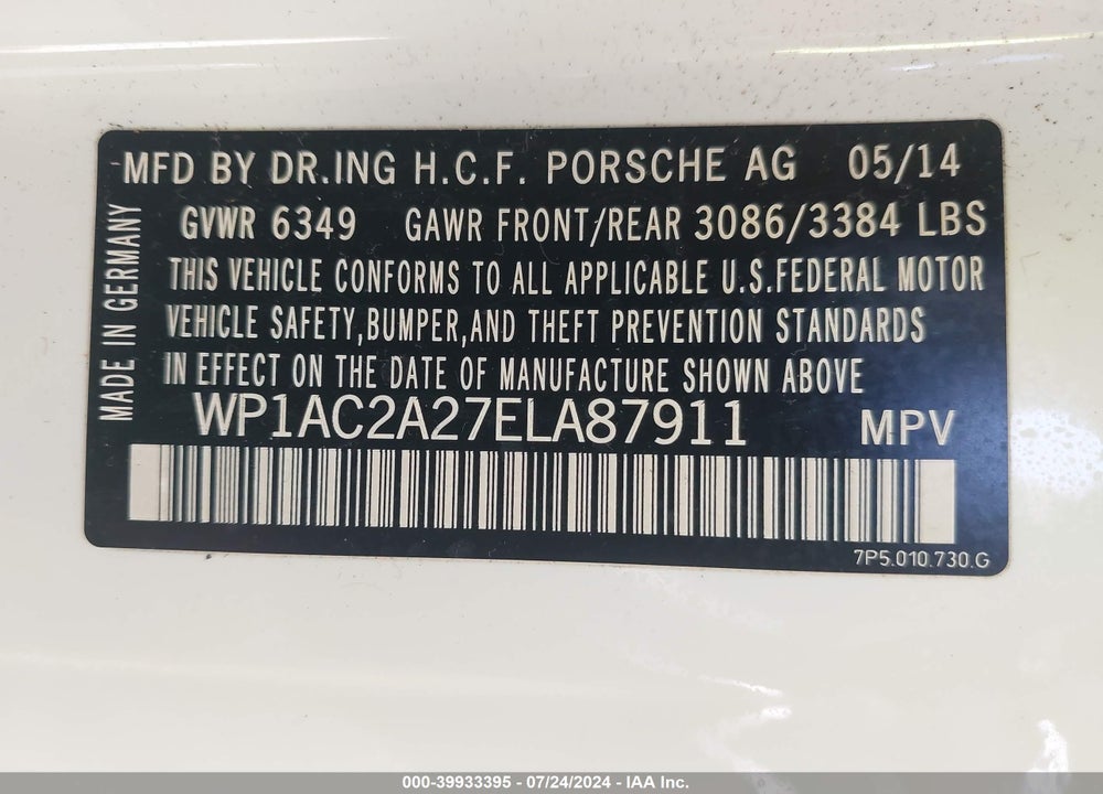 2014 PORSCHE CAYENNE TURBO S VIN: WP1AC2A27ELA87911