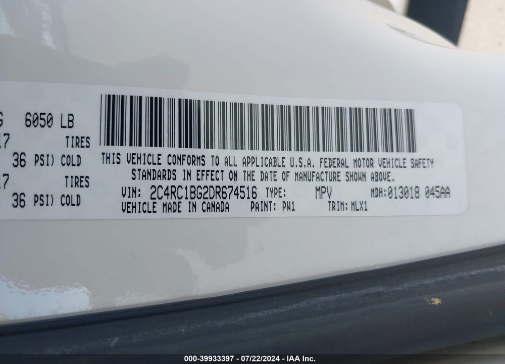 2013 CHRYSLER TOWN & COUNTRY TOURING VIN: 2C4RC1BG2DR674516