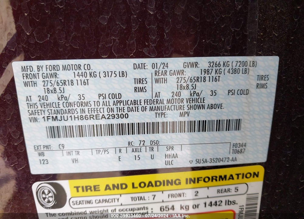 2024 FORD EXPEDITION XLT VIN: 1FMJU1H86REA29300