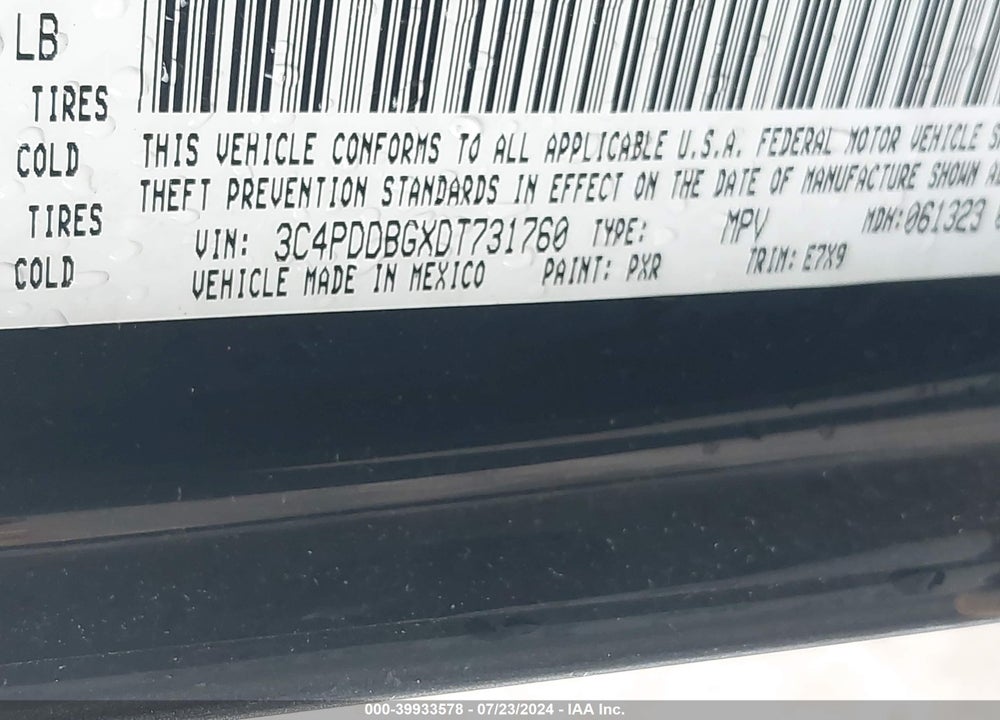 2013 DODGE JOURNEY SXT VIN: 3C4PDDBGXDT731760