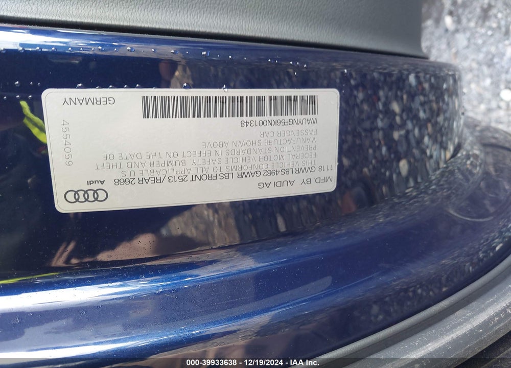 2019 AUDI A5 VIN: WAUYNGF56KN001348