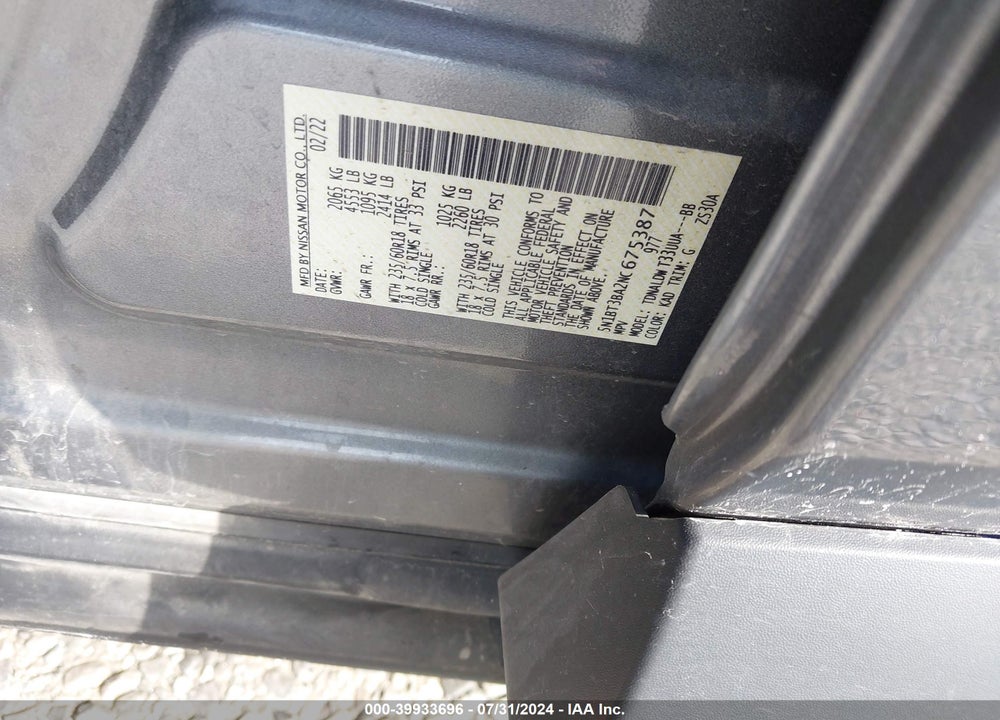 2022 NISSAN ROGUE SV FWD VIN: 5N1BT3BA2NC675387