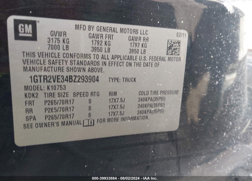 2011 GMC SIERRA 1500 SLE VIN: 1GTR2VE34BZ293904