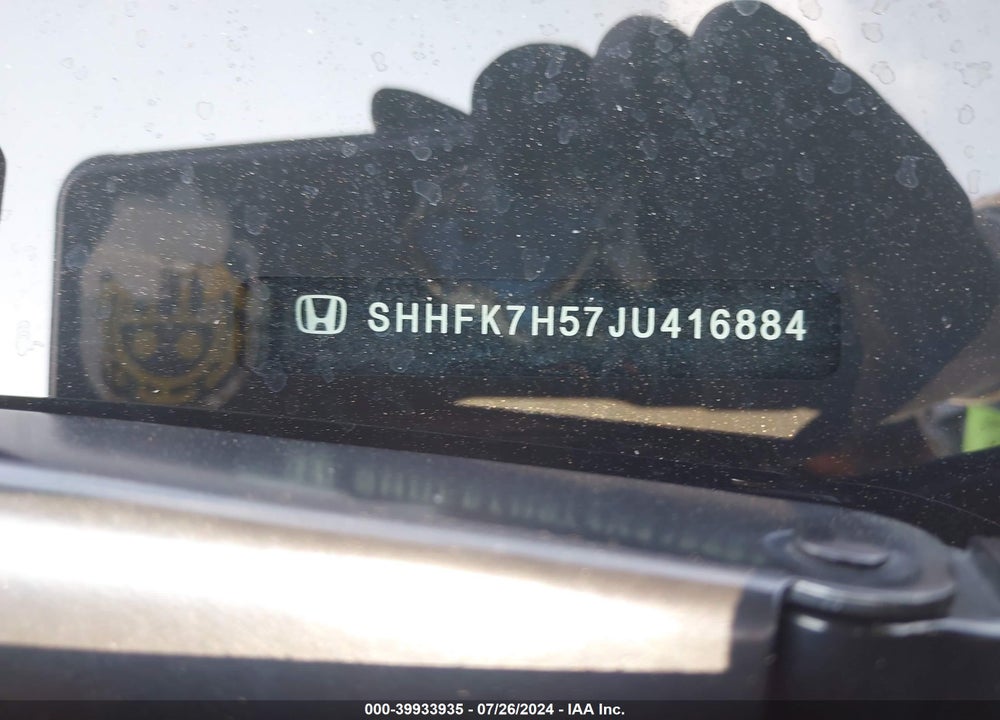 2018 HONDA CIVIC EX VIN: SHHFK7H57JU416884