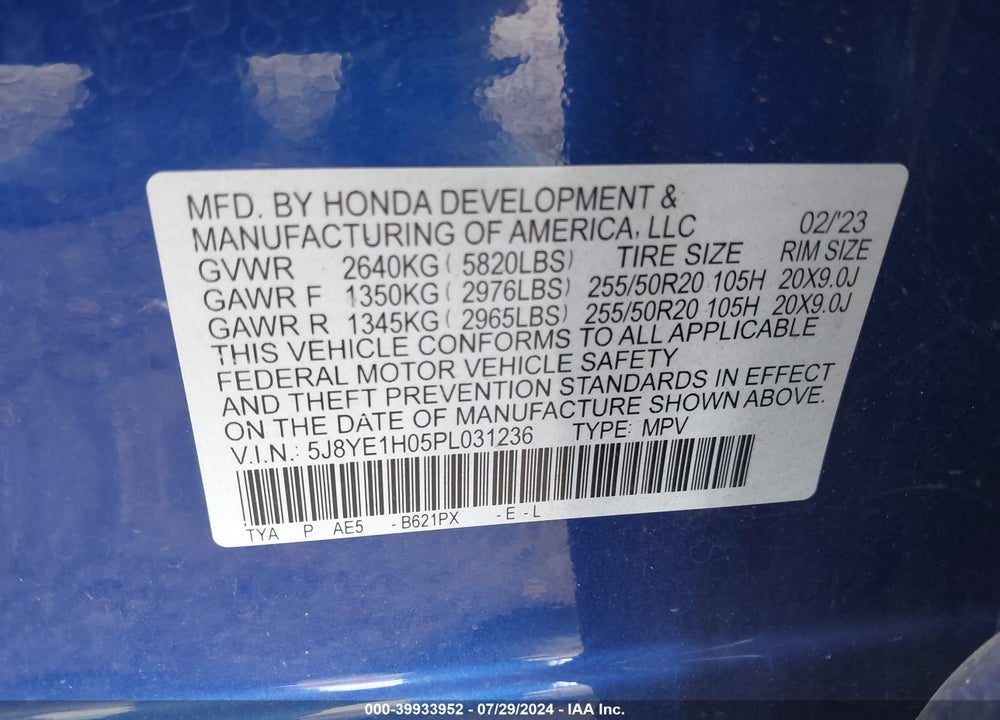 2023 ACURA MDX A-SPEC VIN: 5J8YE1H05PL031236