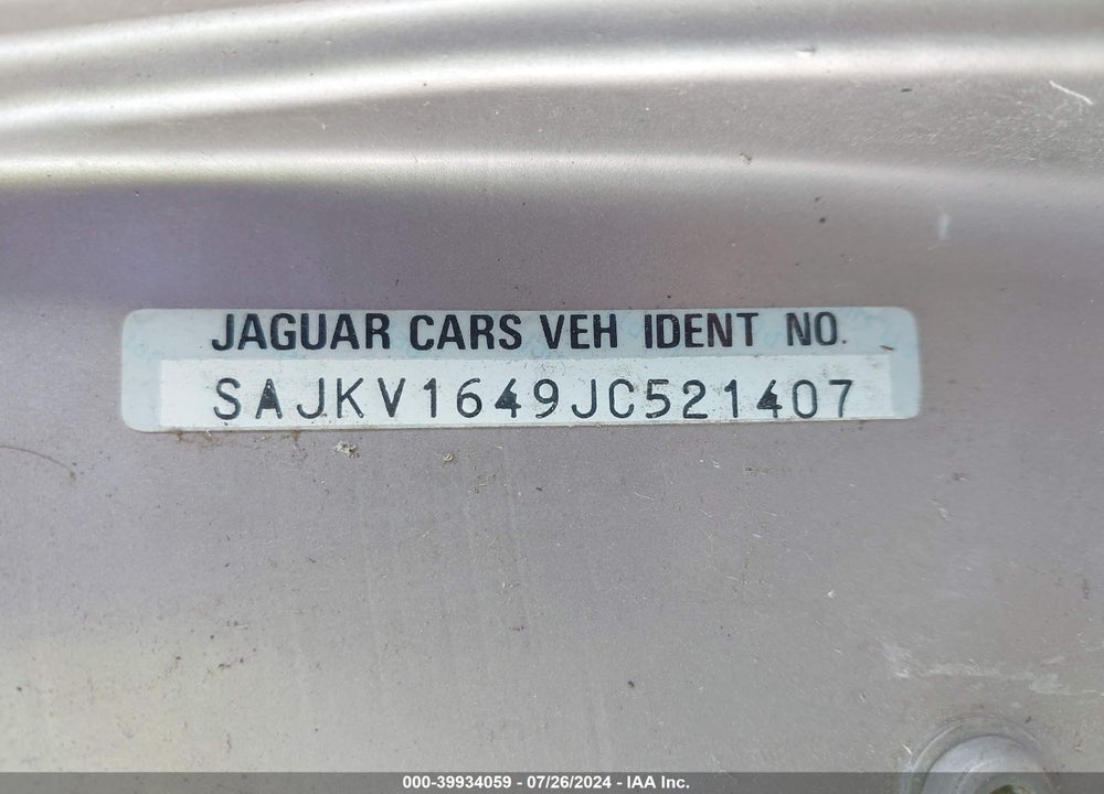 1988 JAGUAR VANDENPLAS VIN: SAJKV1649JC521407