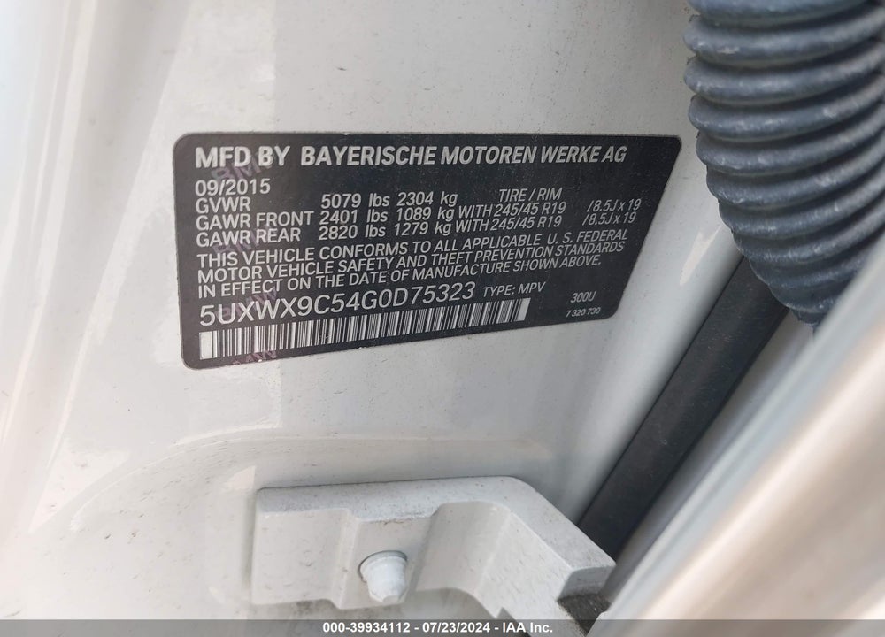 2016 BMW X3 XDRIVE28I VIN: 5UXWX9C54G0D75323