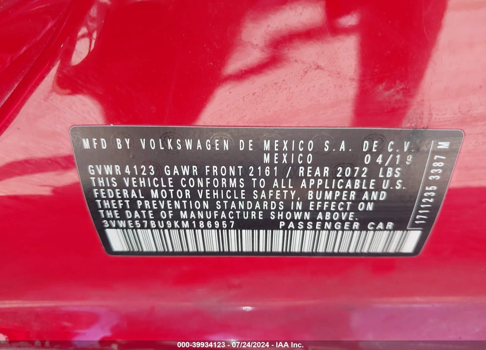 2019 VOLKSWAGEN JETTA 1.4T SEL VIN: 3VWE57BU9KM186957