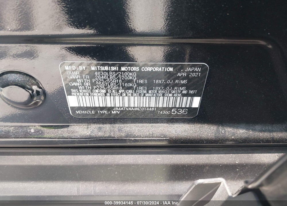 2022 MITSUBISHI ECLIPSE CROSS LE S-AWC VIN: JA4ATVAA4NZ014481