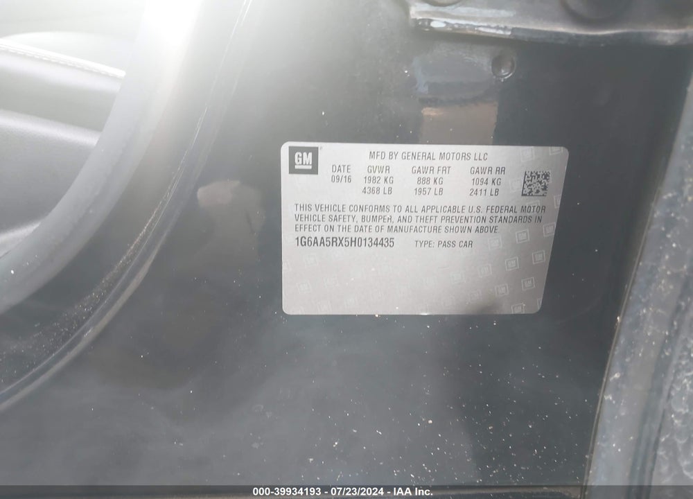 2017 CADILLAC ATS STANDARD VIN: 1G6AA5RX5H0134435
