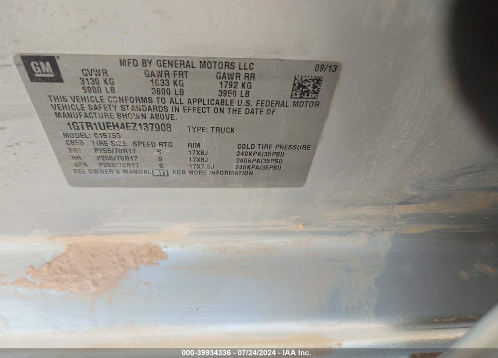 2014 GMC SIERRA 1500 SLE VIN: 1GTR1UEH4EZ137908