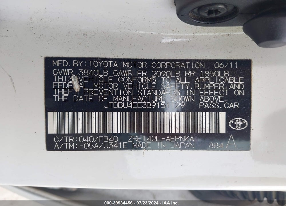 2011 TOYOTA COROLLA LE VIN: JTDBU4EE3B9151129