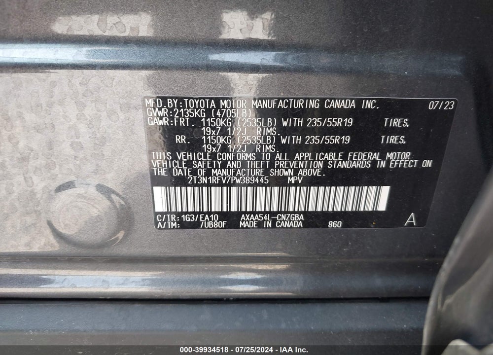 2023 TOYOTA RAV4 LIMITED VIN: 2T3N1RFV7PW389445
