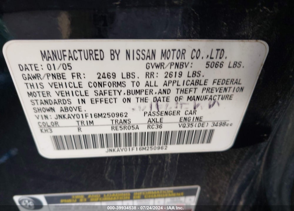 2006 INFINITI M35X VIN: JNKAY01F16M250962