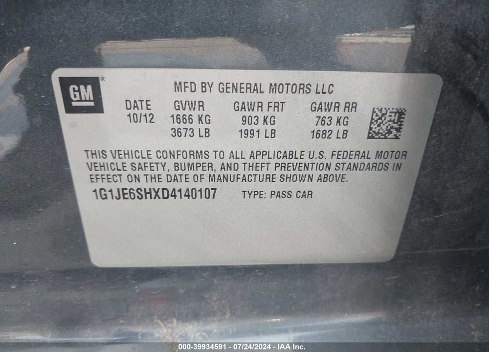 2013 CHEVROLET SONIC LTZ AUTO VIN: 1G1JE6SHXD4140107