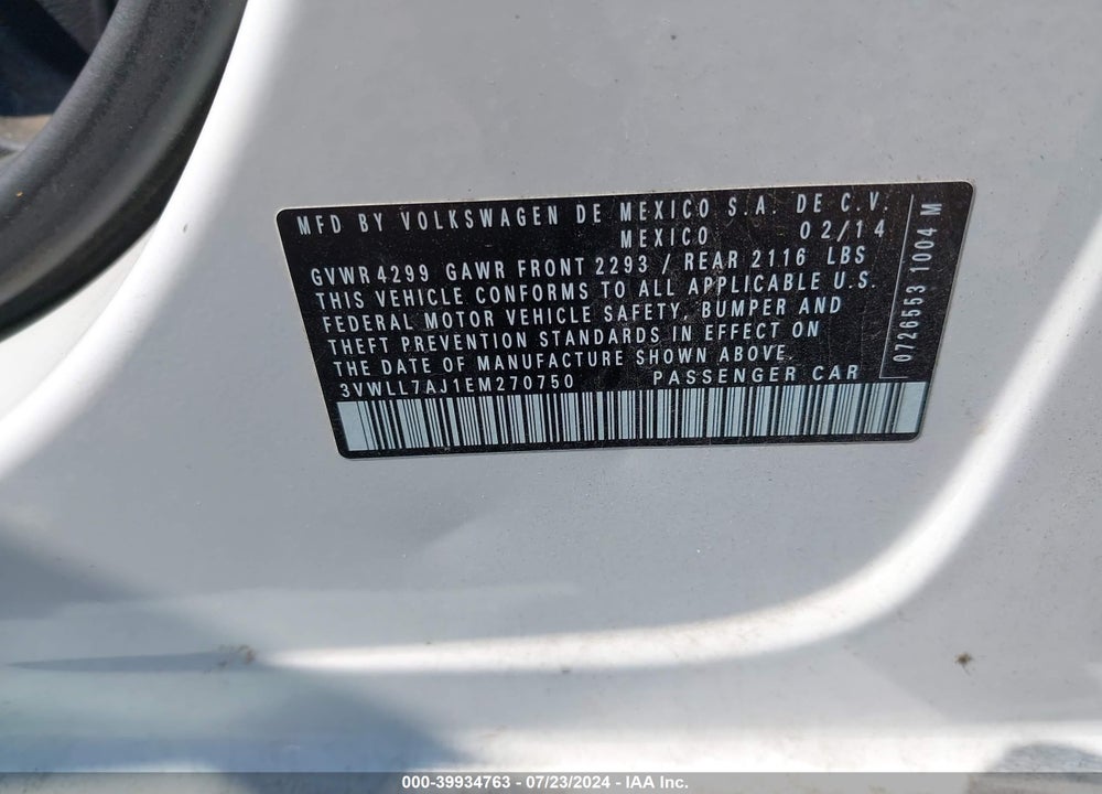 2014 VOLKSWAGEN JETTA 2.0L TDI VALUE EDITION VIN: 3VWLL7AJ1EM270750