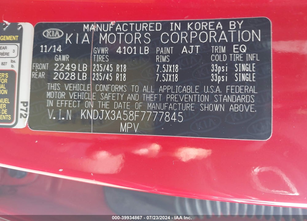 2015 KIA SOUL VIN: KNDJX3A58F7777845