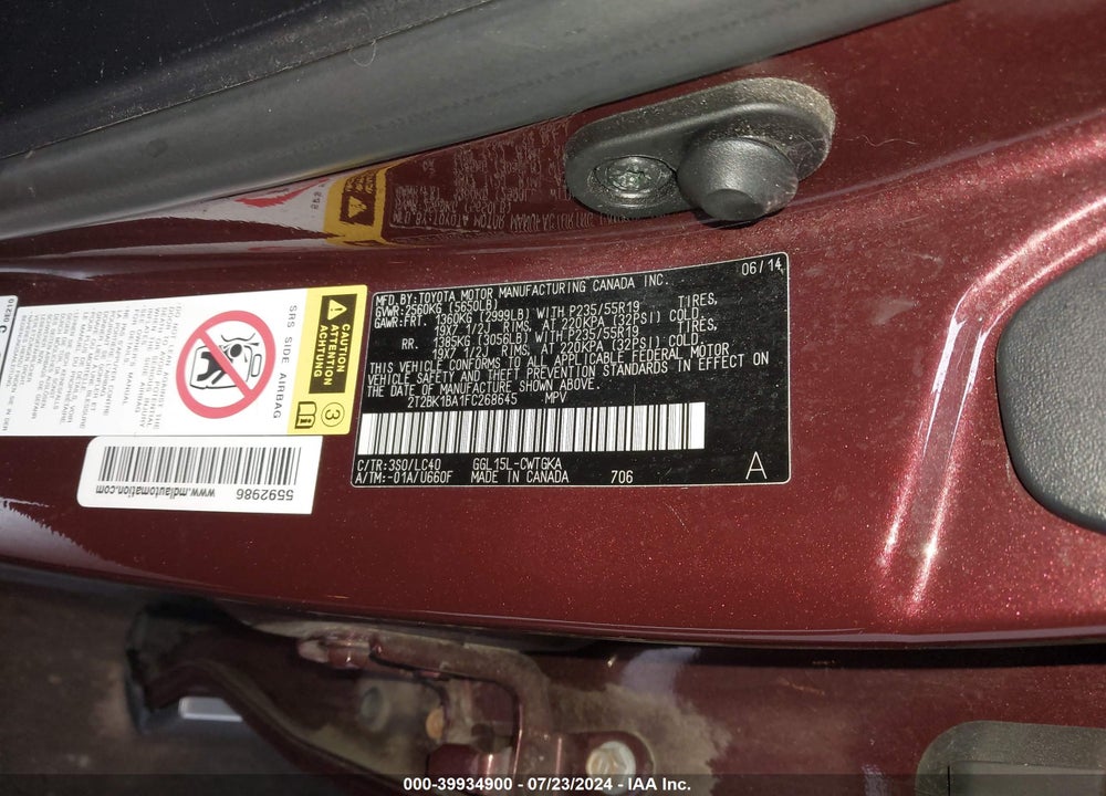 2015 LEXUS RX 350 VIN: 2T2BK1BA1FC268645