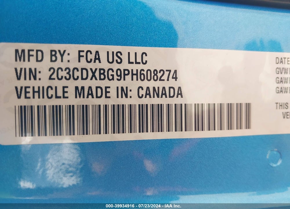 2023 DODGE CHARGER SXT VIN: 2C3CDXBG9PH608274