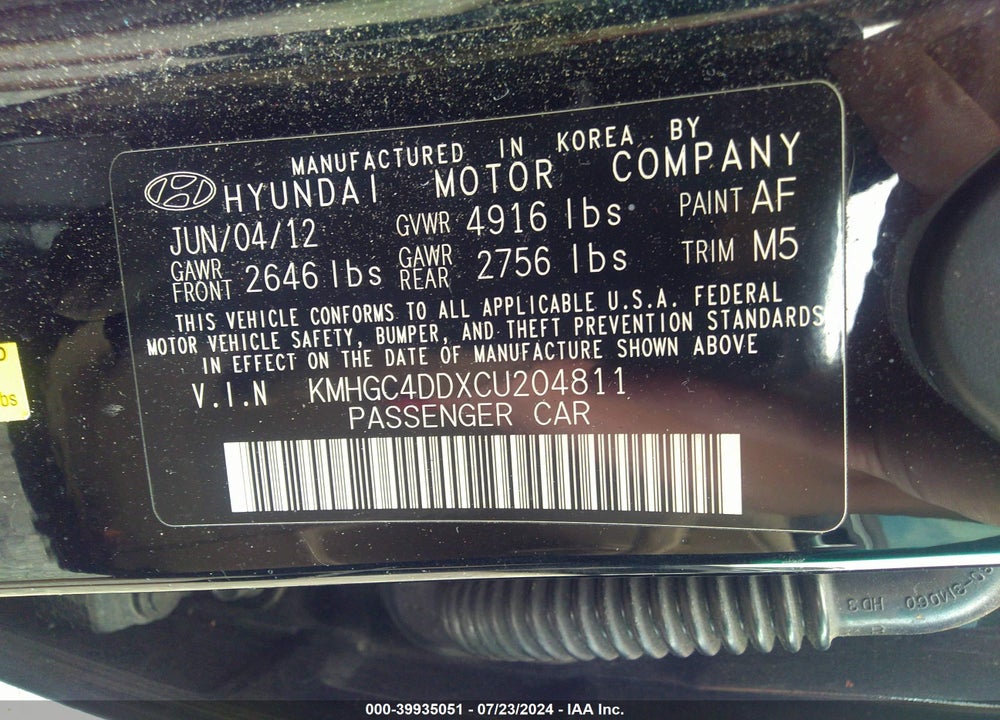 2012 HYUNDAI GENESIS 3.8 VIN: KMHGC4DDXCU204811