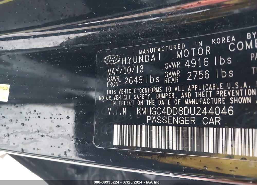 2013 HYUNDAI GENESIS 3.8 VIN: KMHGC4DD8DU244046