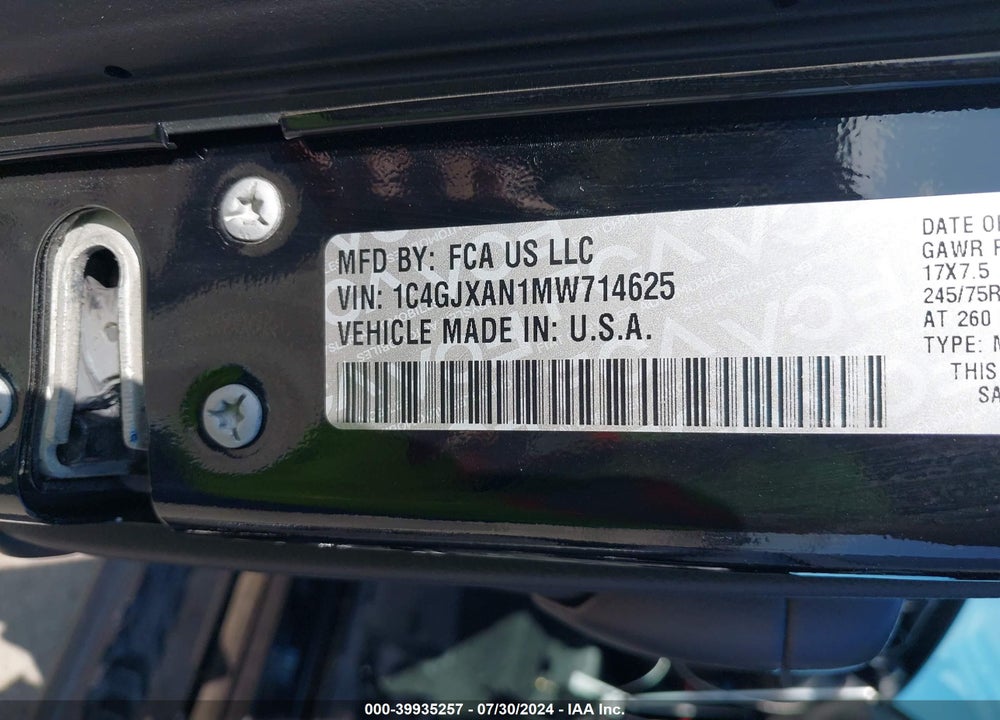 2021 JEEP WRANGLER SPORT S 4X4 VIN: 1C4GJXAN1MW714625