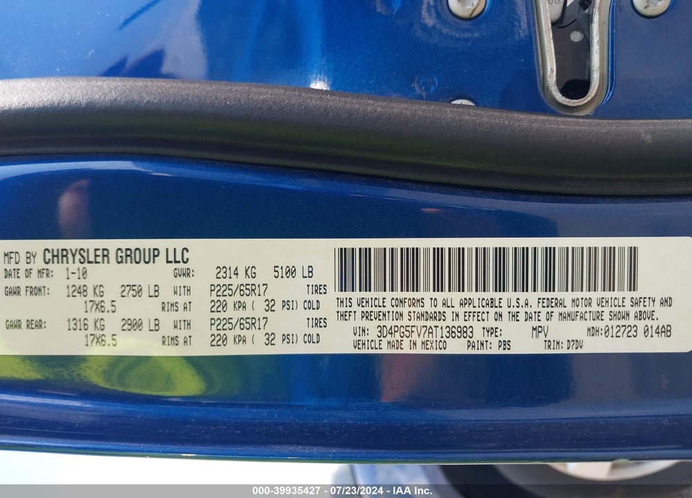 2010 DODGE JOURNEY SXT VIN: 3D4PG5FV7AT136983
