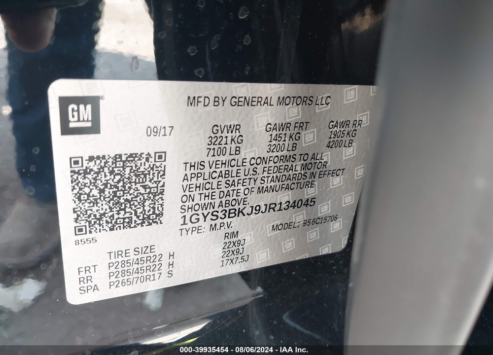 2018 CADILLAC ESCALADE LUXURY VIN: 1GYS3BKJ9JR134045