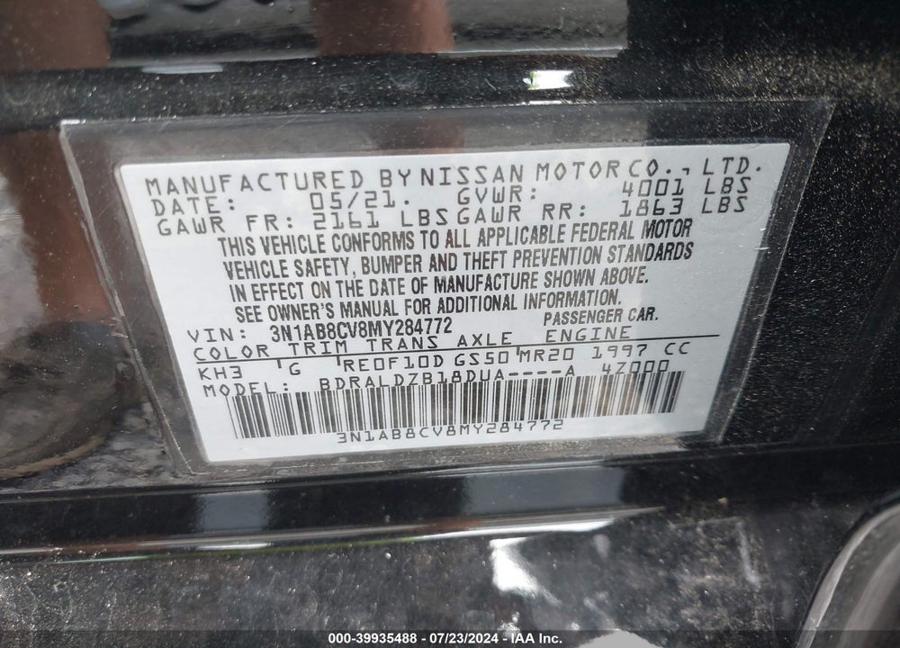 2021 NISSAN SENTRA SV XTRONIC CVT VIN: 3N1AB8CV8MY284772