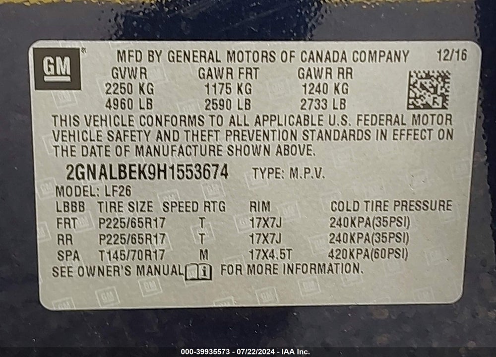 2017 CHEVROLET EQUINOX LS VIN: 2GNALBEK9H1553674