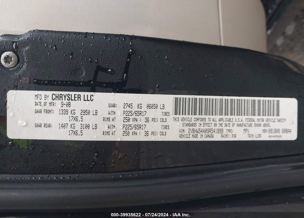2009 VOLKSWAGEN ROUTAN SEL VIN: 2V8HW54X09R541899