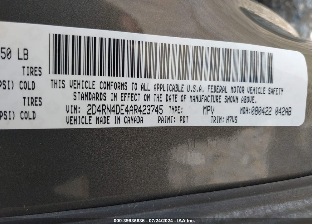 2010 DODGE GRAND CARAVAN VIN: 2D4RN4DE4AR423745