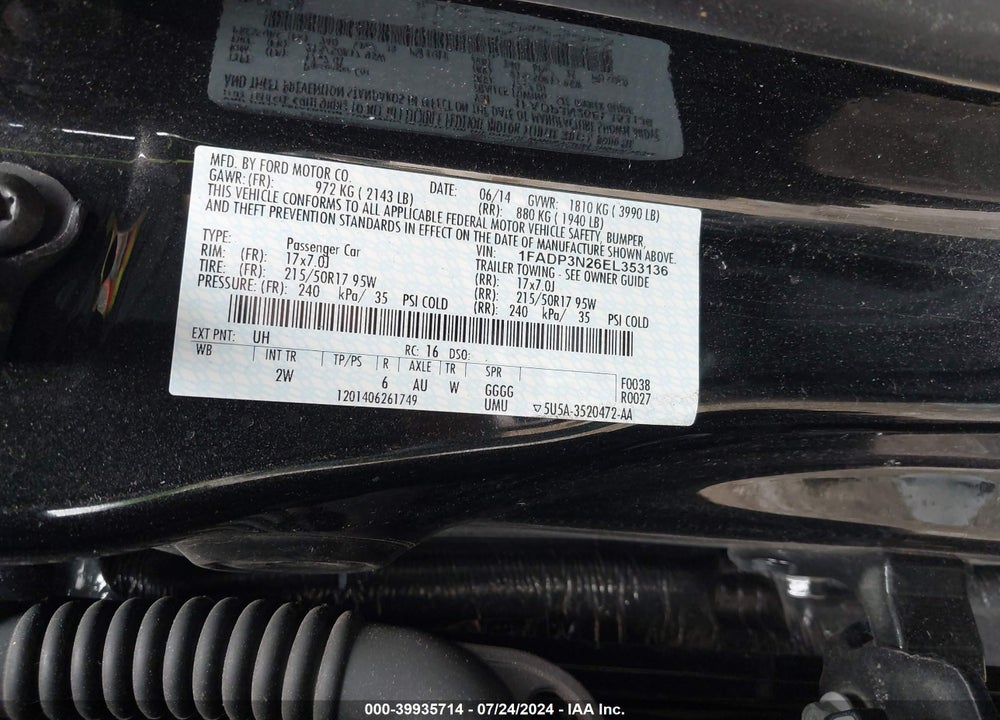 2014 FORD FOCUS TITANIUM VIN: 1FADP3N26EL353136