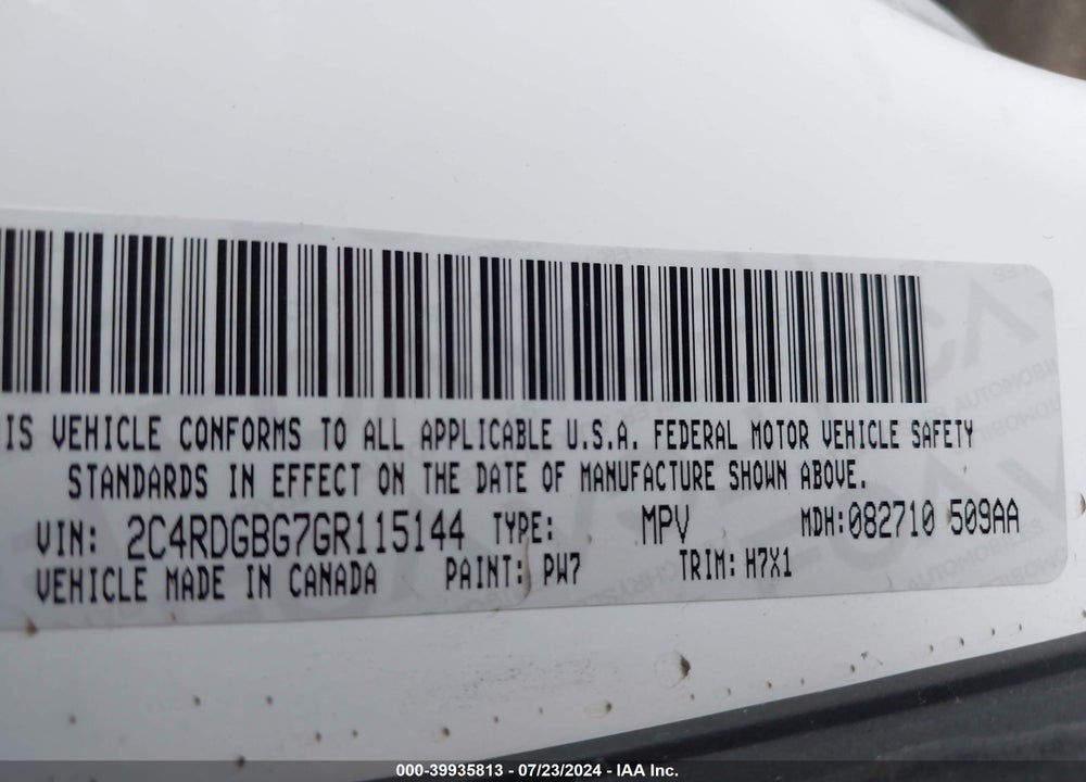 2016 DODGE GRAND CARAVAN SE VIN: 2C4RDGBG7GR115144