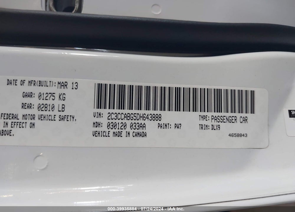 2013 CHRYSLER 300 300S VIN: 2C3CCABG5DH643888