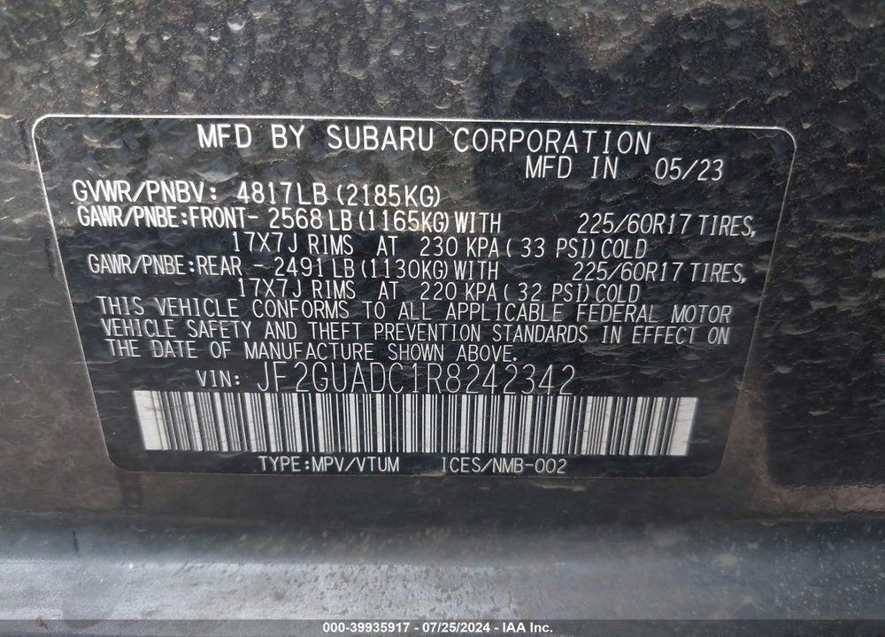 2024 SUBARU CROSSTREK PREMIUM VIN: JF2GUADC1R8242342