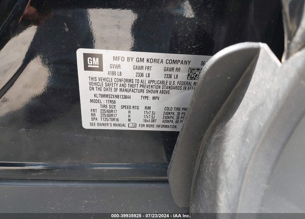 2022 CHEVROLET TRAILBLAZER FWD LS VIN: KL79MMS2XNB133844
