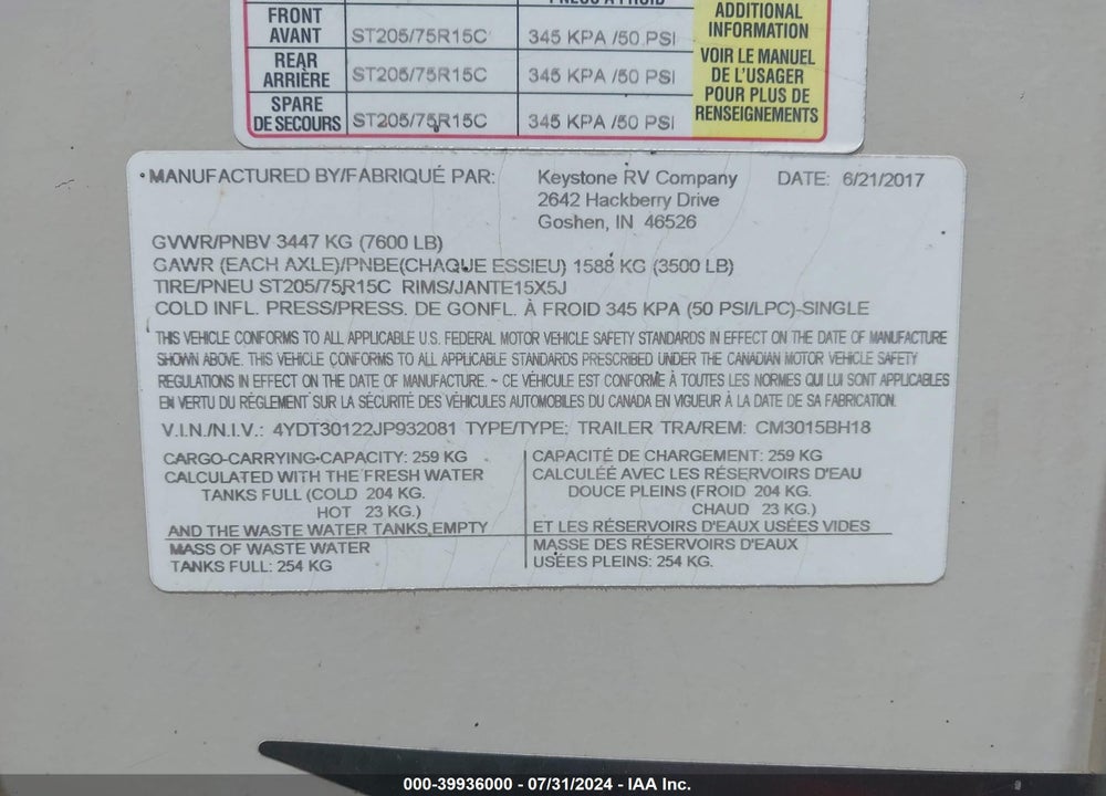 2018 COLEMAN DUT VIN: 4YDT30122JP932081