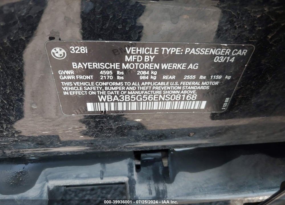 2014 BMW 328I XDRIVE VIN: WBA3B5G56ENS08168