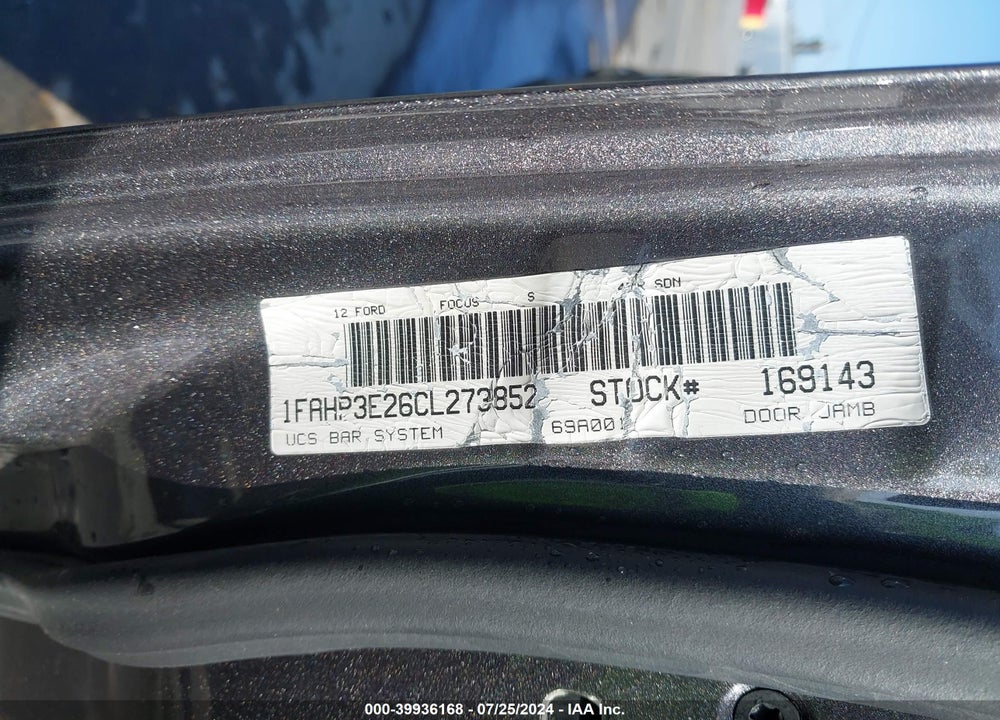 2012 FORD FOCUS S VIN: 1FAHP3E26CL273852
