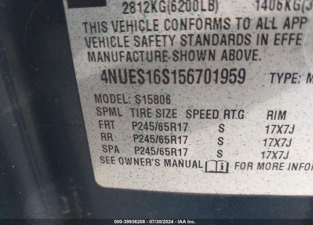 2005 ISUZU ASCENDER S VIN: 4NUES16S156701959